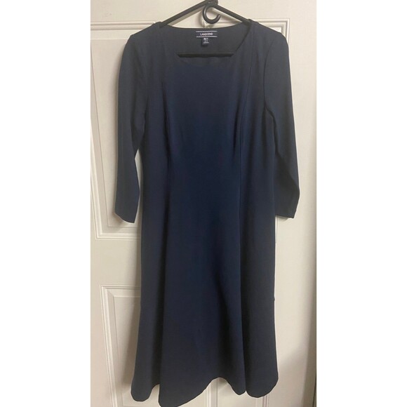 Lands End Midi Dress 10/12 Navy Blue Round Neck Long Sleeve  Knit classic - Picture 4 of 4